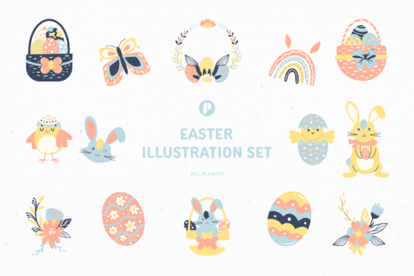 Cute Easter Illustration Set: Graphics & Illustrations