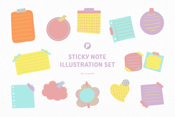 Cute Sticky Note Illustration Set: Graphics & Illustrations