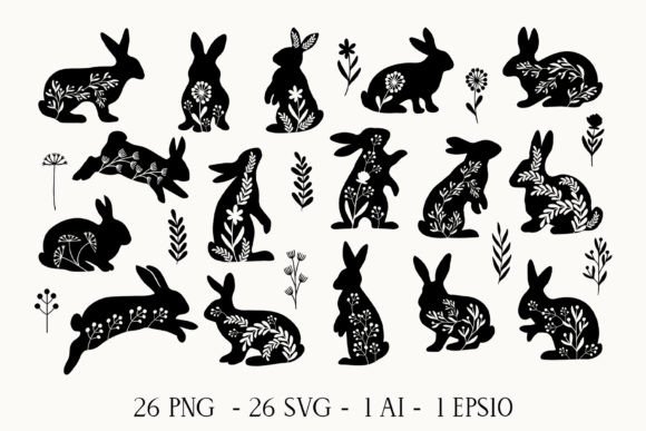 Easter Folk Decor Rabbits Clipart: Graphics & Illustrations for Editorial Charm