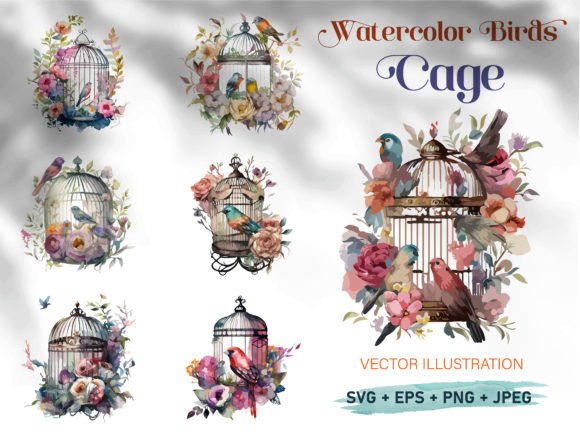 Floral Bird Cage Graphics: Watercolor Illustration Review