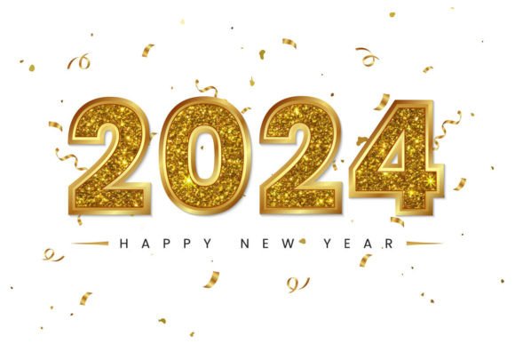 Golden Glitter Happy New Year 2024: Graphic & Illustration Review