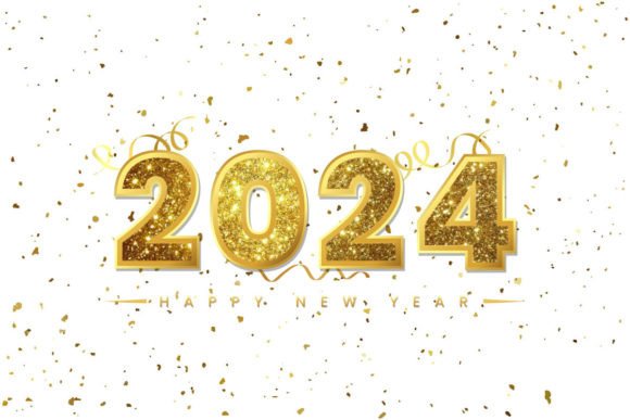 Happy New Year 2024 Gold Confetti Graphics & Illustrations