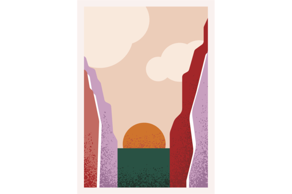 Japanese Style Landscape. Mountain Sunse
