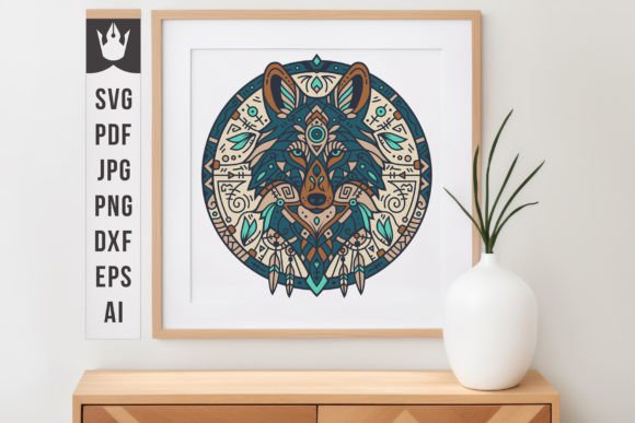 Mandala V1 Tribal Wolf Printable Art: Graphics & Illustrations