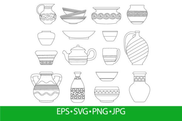 Outline Vases: Abstract Vintage Linear Graphics & Illustrations