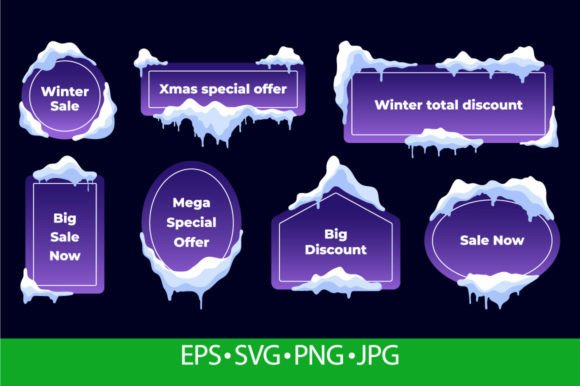 Snow Cap Banners: Winter Frost Snowdrift Graphics & Illustrations