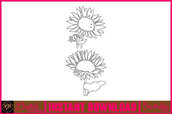 Sunflower Line Art Flower SVG Elements 8: Graphics & Illustrations