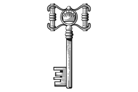Vintage Ornate Key with Crown Symbol: A Graphics & Illustrations Review